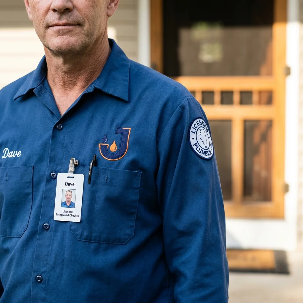 Licensed plumber showing ID badge in New Prague, MN