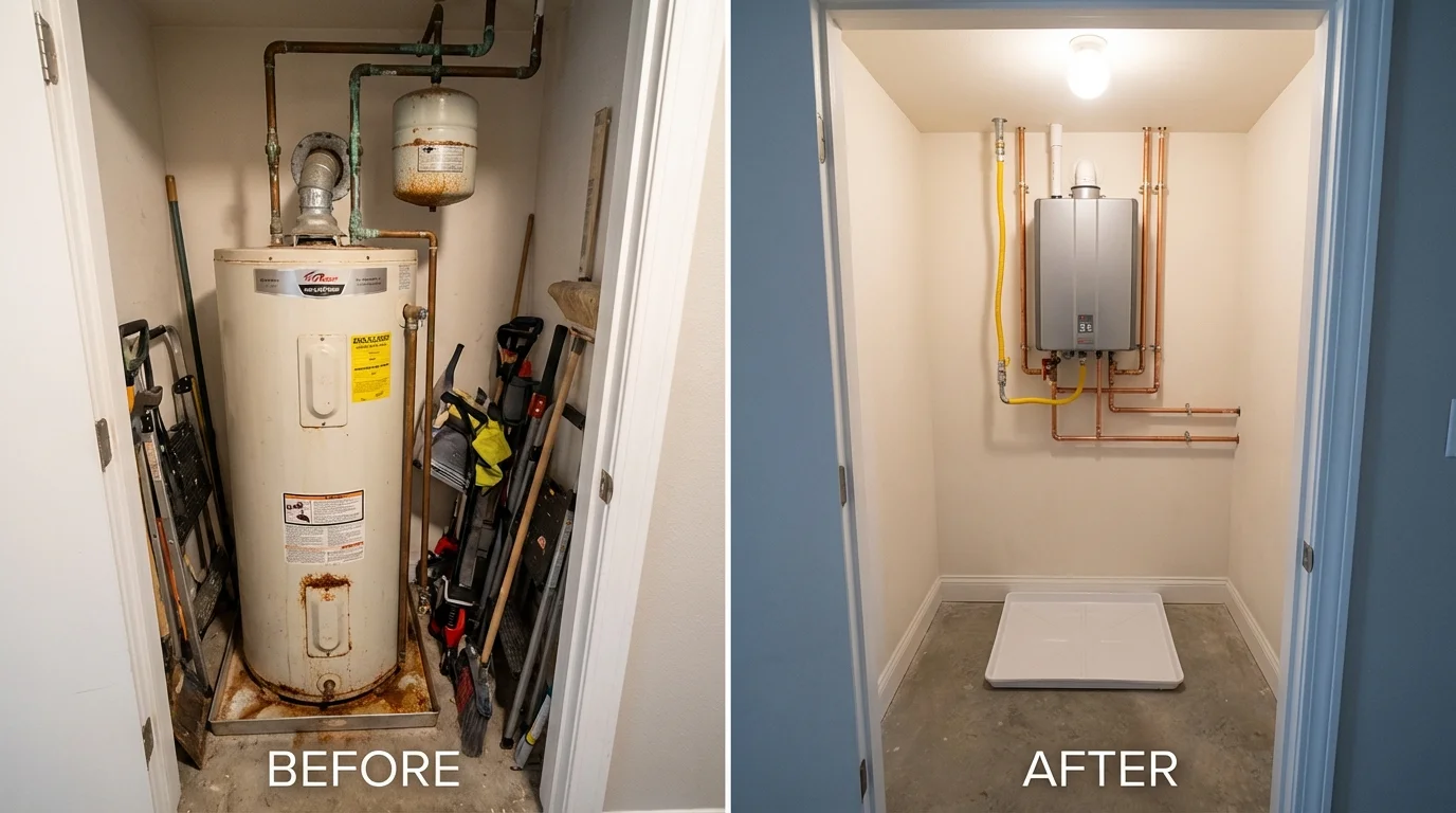 Tank water heater versus wall-mounted tankless unit comparison for New Prague, MN homeowners